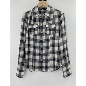 Sandra Ingrish Women’s Plaid Lightweight Collared Button Up Roll Tab Blouse Sz S